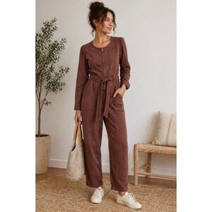 Old Navy Utility Jumpsuit Brown Cotton Belted‎ Long Sleeve Workwear Small